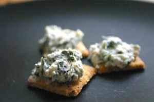 Homegrown spinach dip on Everything Crackers