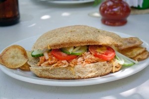 Homemade bread and delicious chicken inside