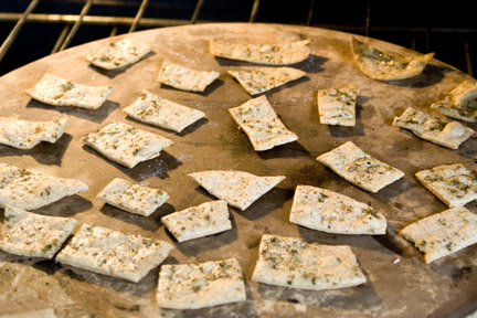 crackers on the pizza stone crackers on the pizza stone