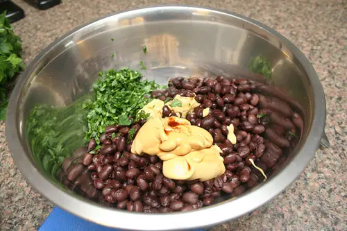 Black-bean-burger4 combine beans, mustard, parsley for black bean burgers